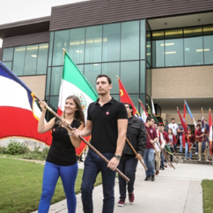 Students parade on campus