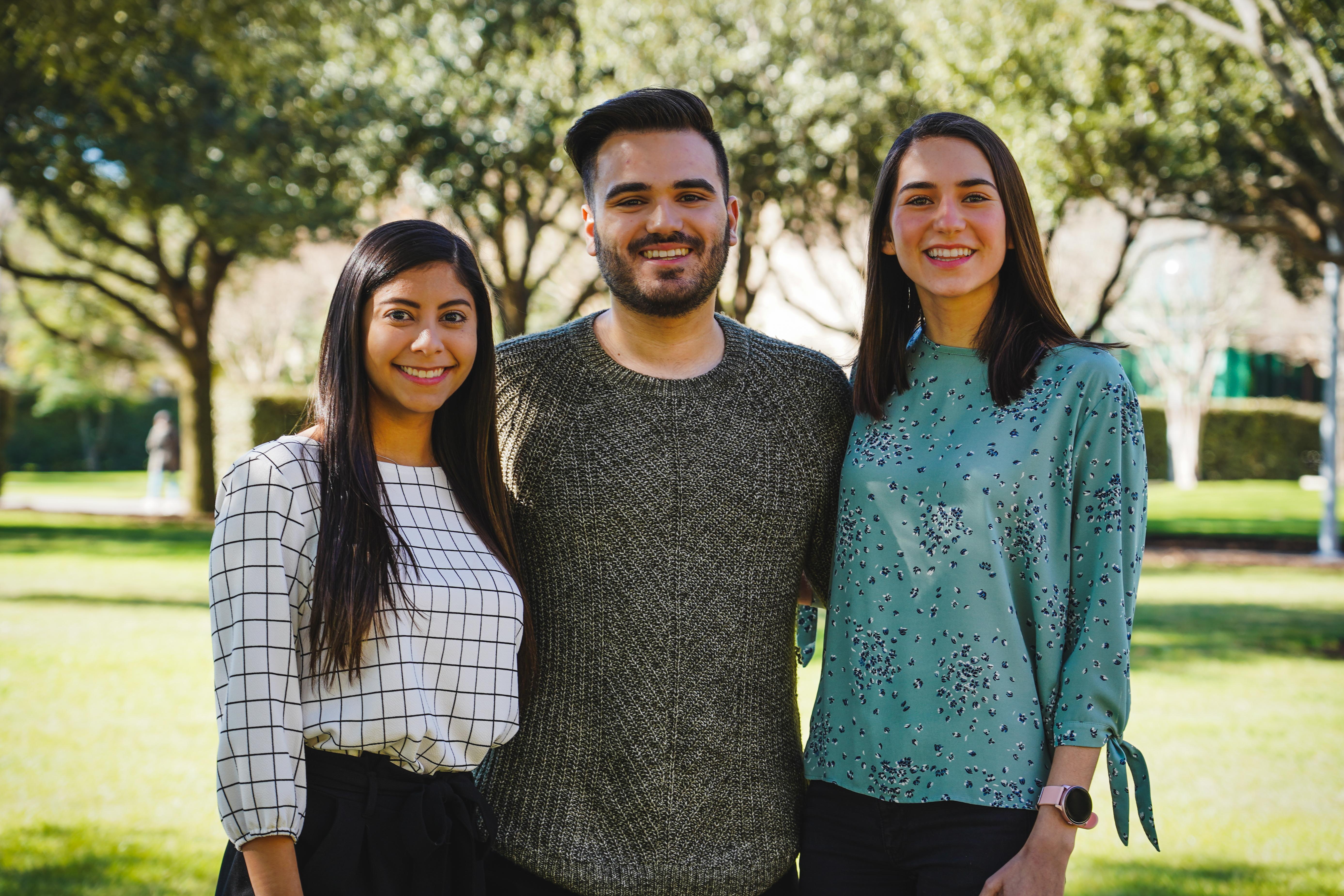 TAMIU-LEAP students accepted into the School of Health Professions at UT Health San Antonio programs are, from left Alexa Alvarez, Austin Fierro, and Carolina Gómez-Salinas. LEAP student Eduardo Siller was also accepted (not pictured). 