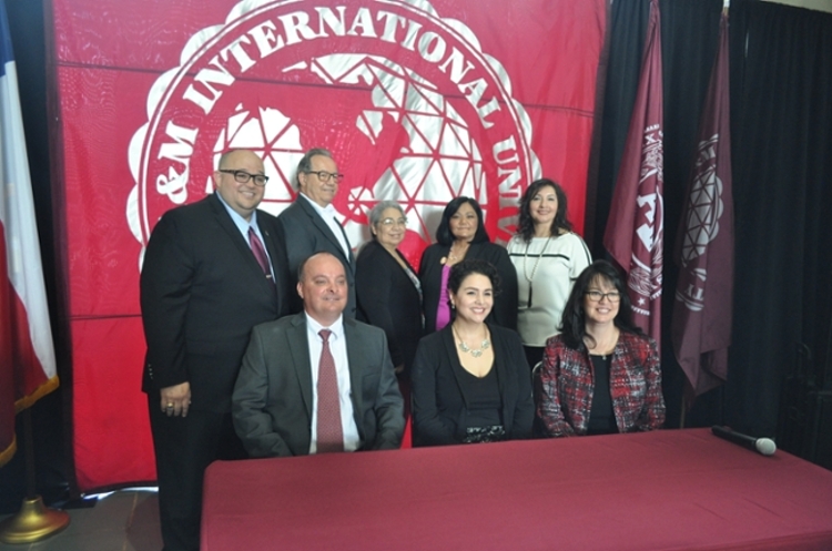 Celebrating historic TAMIU-SBDC Awards are, left to right, seated, Eloy Gutierrez, CPA and Financial Service Champion of the Year; Cristina O. Mendoza of Living Laredo, recipient of the Small Business Advocate