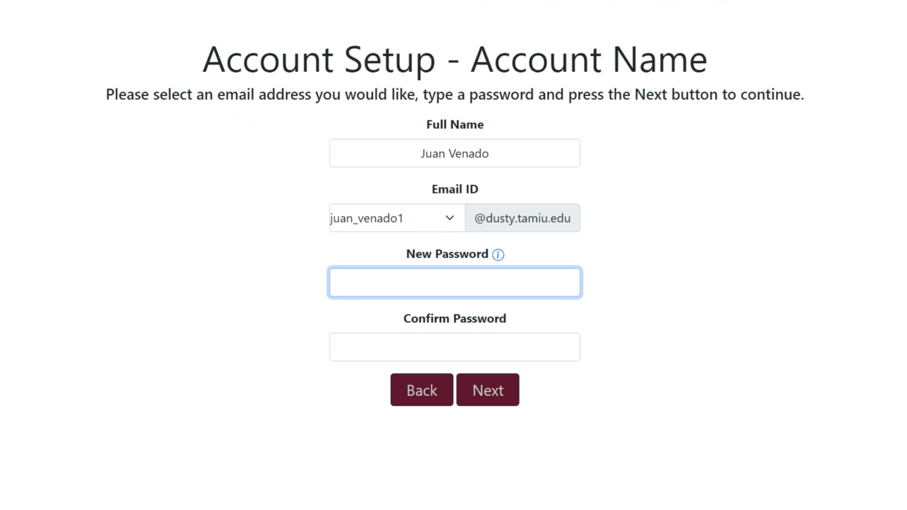 Screenshot of Email Setup Page