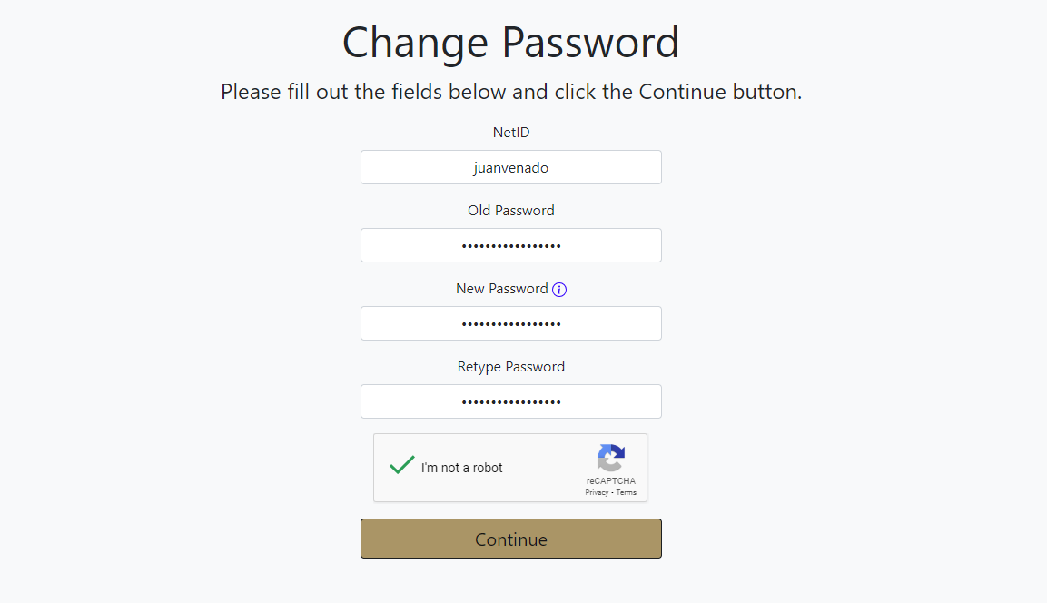 Screenshot of Password Management Webpage