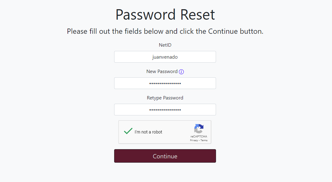 Screenshot of Password Management Webpage