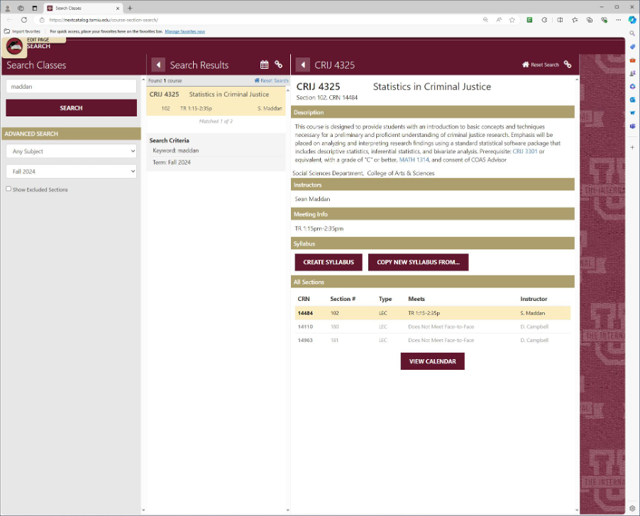 Course selection display